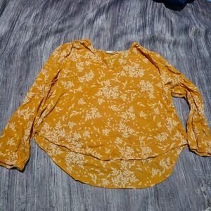 A.N.A‎ Yellow Floral Long Sleeve Peasant Blouse Petite Medium